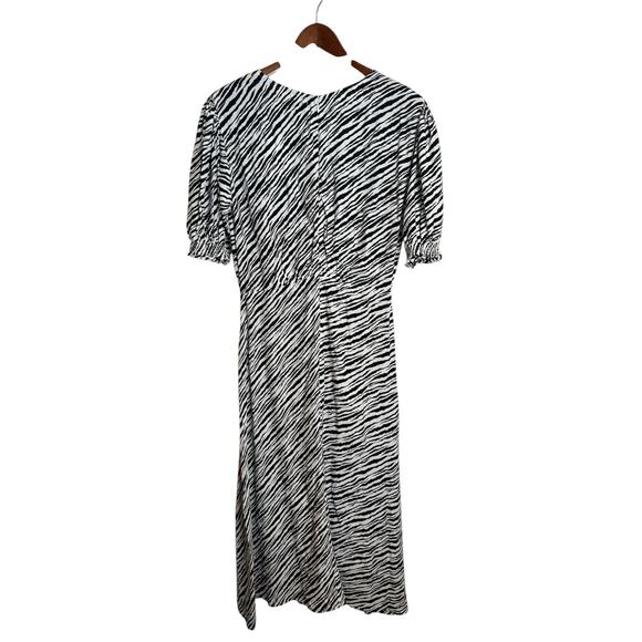 Faithfull The Brand NWT Marie Louise Animal Zebra Print Midi Puff Sleeve Dress - Picture 2 of 12